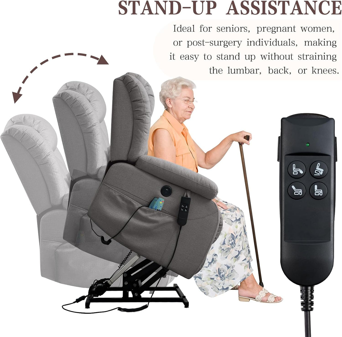 Infinite Position Lay Flat Power Lift Recliner Chair for Elderly, Grey