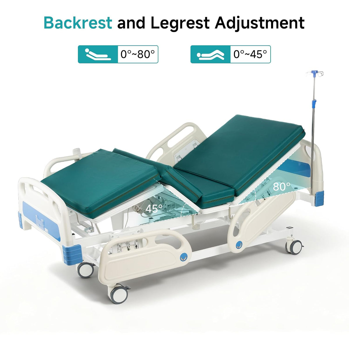Full Electric Hospital Bed for Home Use, ICU Medical Bed, Premium 5 Function Hospital ICU Bed with Remote Control, IV Pole, Mattress, 5-Inch Lockable Quiet Casters, Includes Sheets (2X)