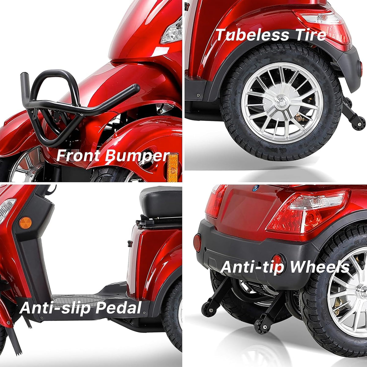 Mobility Scooters for Seniors & Adults 500Lbs Capacity - 800W All Terrain Electric Powered Mobility Cart - Heavy Duty Mobility Scooter for Elderly W/Charger Remote Keys (Red)