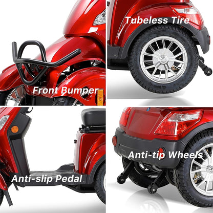 Mobility Scooters for Seniors & Adults 500Lbs Capacity - 800W All Terrain Electric Powered Mobility Cart - Heavy Duty Mobility Scooter for Elderly W/Charger Remote Keys (Red)