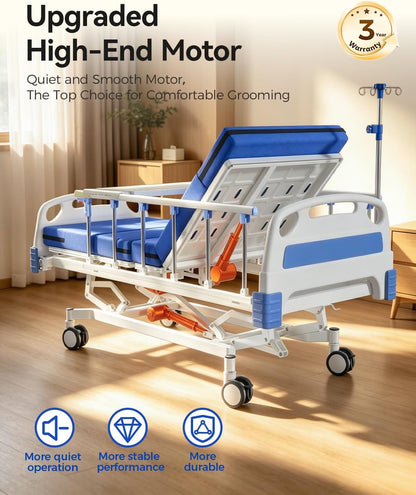 4 Function 600LBS Full Electric Hospital Bed, Beds for Home Use, Special Needs Medical Bed for Seniors with Mattress, Adjustable Hospital, Frame IV Pole, Medical Equipment Beds