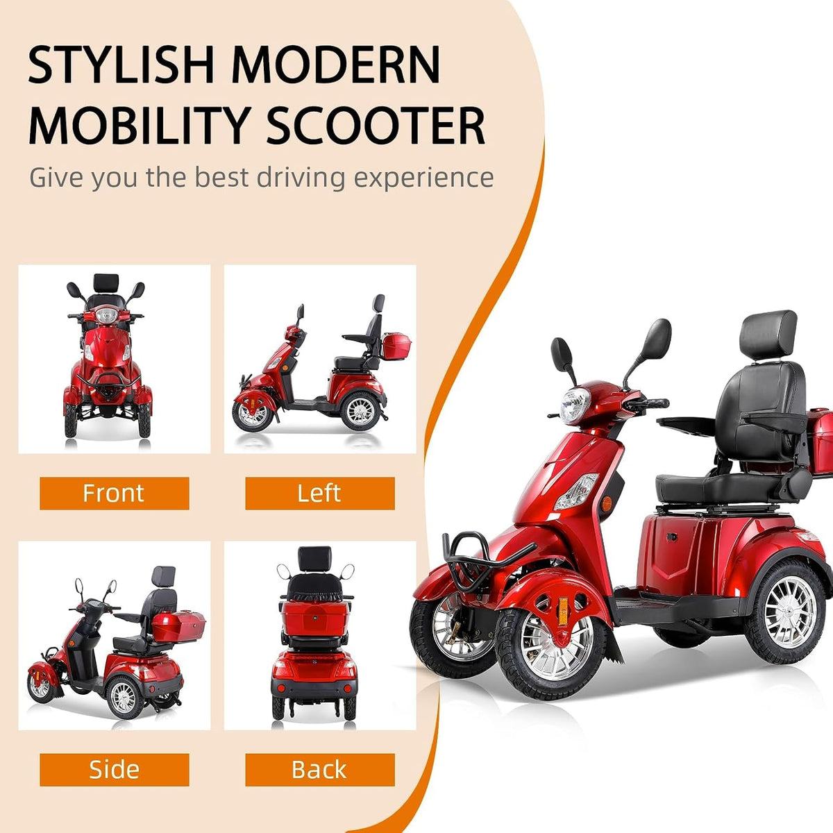 Mobility Scooters for Seniors & Adults 500Lbs Capacity - 800W All Terrain Electric Powered Mobility Cart - Heavy Duty Mobility Scooter for Elderly W/Charger Remote Keys (Red)