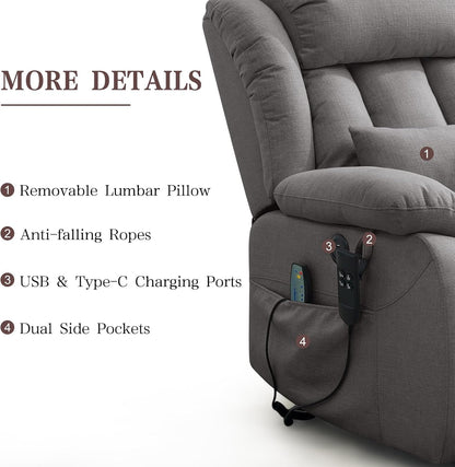 Infinite Position Lay Flat Power Lift Recliner Chair for Elderly, Grey