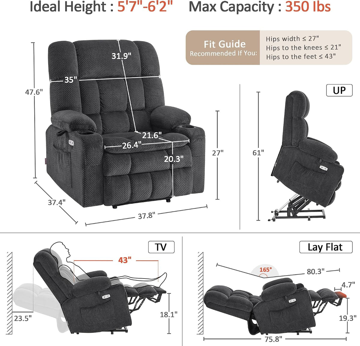 Oversized Dual Motor Power Lift Recliner Chair for Elderly R7891
