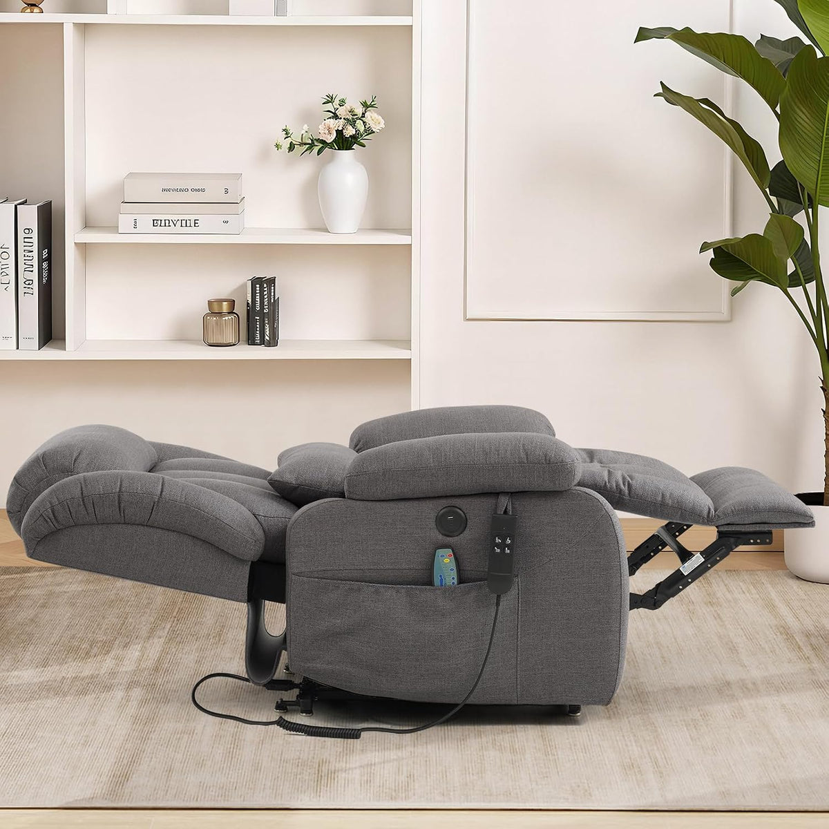 Infinite Position Lay Flat Power Lift Recliner Chair for Elderly, Grey