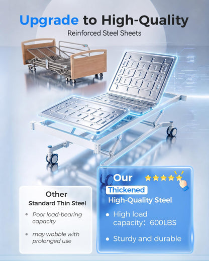 4 Function 600LBS Full Electric Hospital Bed, Beds for Home Use, Special Needs Medical Bed for Seniors with Mattress, Adjustable Hospital, Frame IV Pole, Medical Equipment Beds