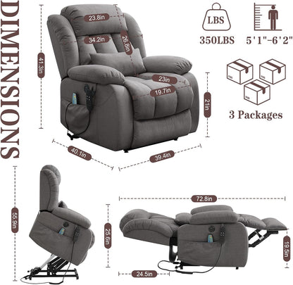 Infinite Position Lay Flat Power Lift Recliner Chair for Elderly, Grey