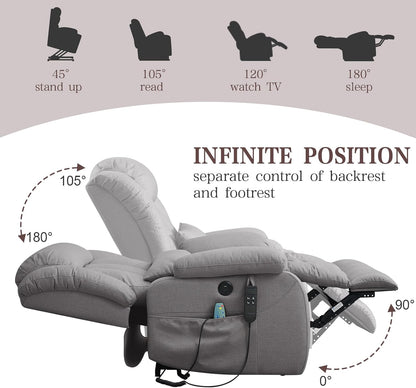 Infinite Position Lay Flat Power Lift Recliner Chair for Elderly, Grey