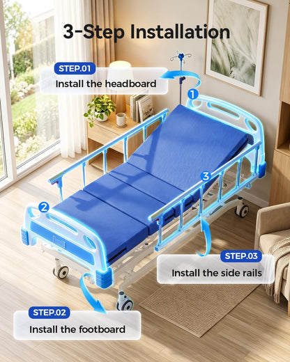 4 Function 600LBS Full Electric Hospital Bed, Beds for Home Use, Special Needs Medical Bed for Seniors with Mattress, Adjustable Hospital, Frame IV Pole, Medical Equipment Beds
