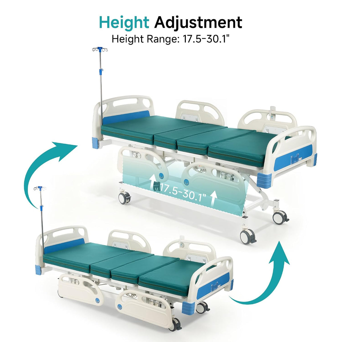 Full Electric Hospital Bed for Home Use, ICU Medical Bed, Premium 5 Function Hospital ICU Bed with Remote Control, IV Pole, Mattress, 5-Inch Lockable Quiet Casters, Includes Sheets (2X)