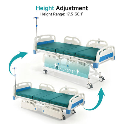 Full Electric Hospital Bed for Home Use, ICU Medical Bed, Premium 5 Function Hospital ICU Bed with Remote Control, IV Pole, Mattress, 5-Inch Lockable Quiet Casters, Includes Sheets (2X)