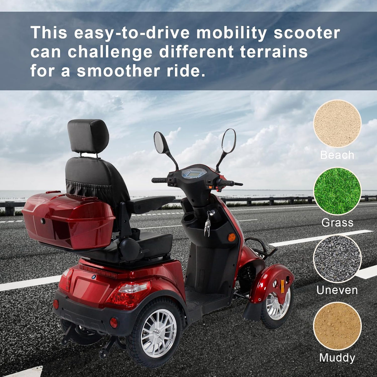 Mobility Scooters for Seniors & Adults 500Lbs Capacity - 800W All Terrain Electric Powered Mobility Cart - Heavy Duty Mobility Scooter for Elderly W/Charger Remote Keys (Red)