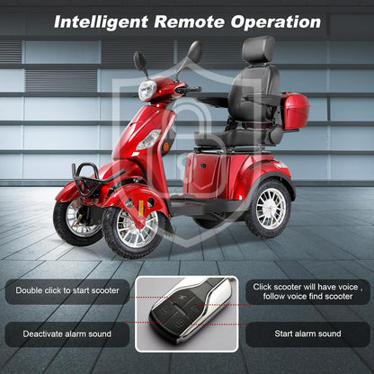 Mobility Scooters for Seniors & Adults 500Lbs Capacity - 800W All Terrain Electric Powered Mobility Cart - Heavy Duty Mobility Scooter for Elderly W/Charger Remote Keys (Red)
